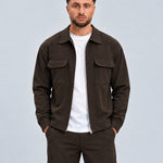 Essential Overshirt Dark Coffee - voorkant studio