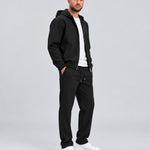 Core Tech Tracksuit Black - zijkant studio, jacket open