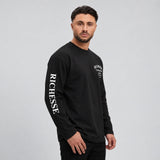 Zwart-witte Club Longsleeve gedragen door Calvin, schuine zijkant