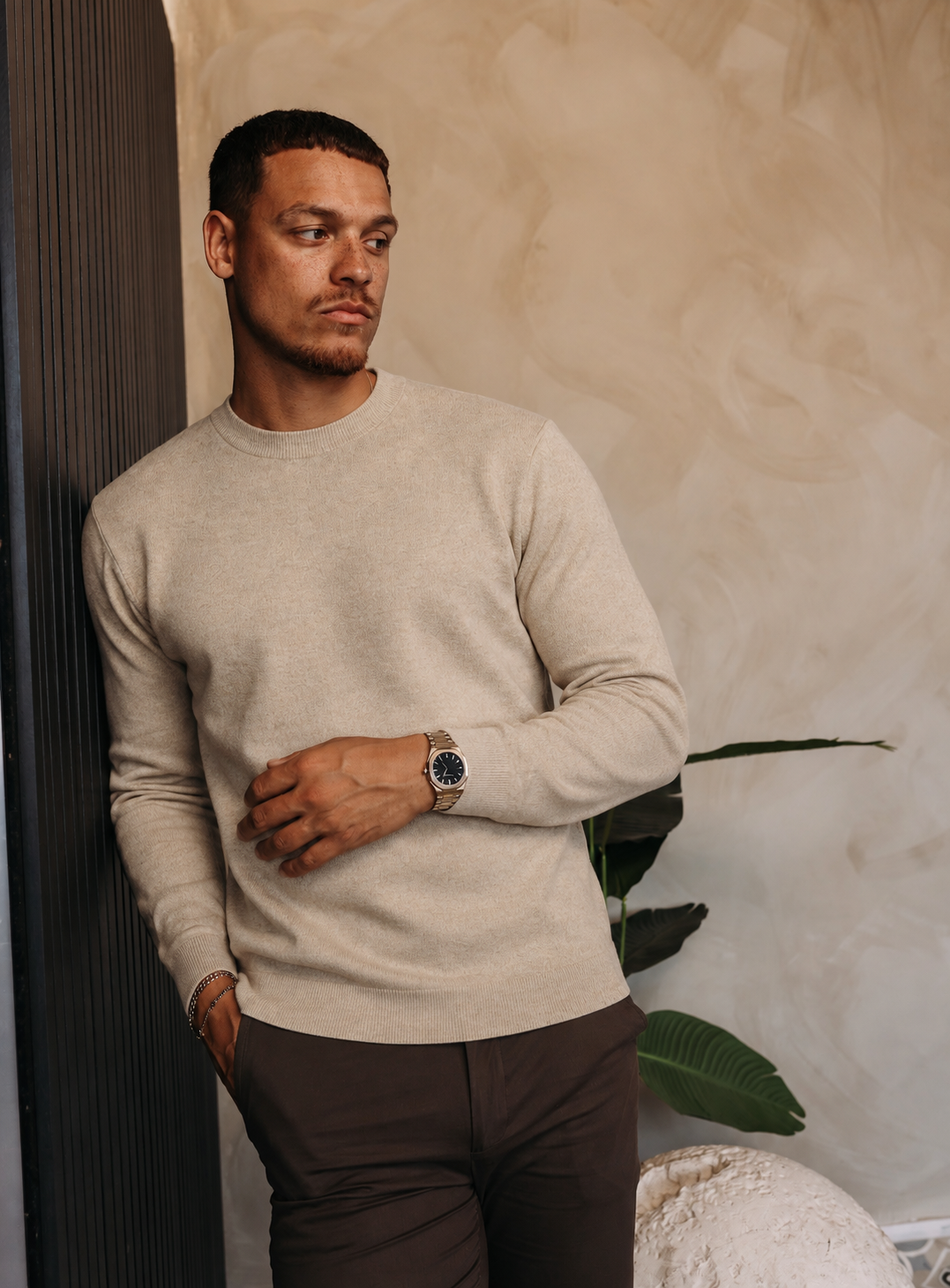 REYES KNIT CREWNECK | BEIGE — lifestylefoto