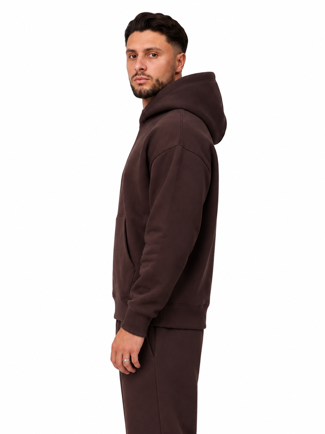 Essential Hoodie Brown, zijaanzicht