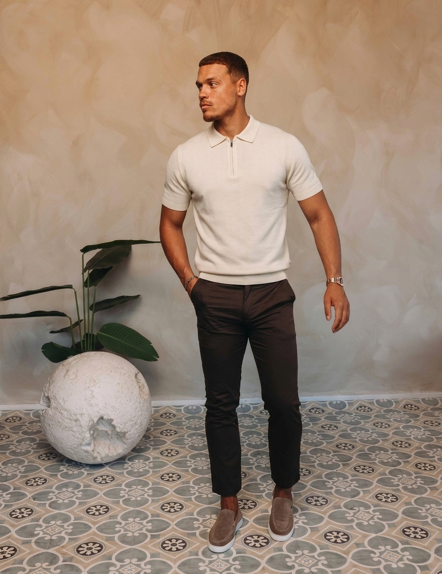 Knit Polo Creme — lifestyle