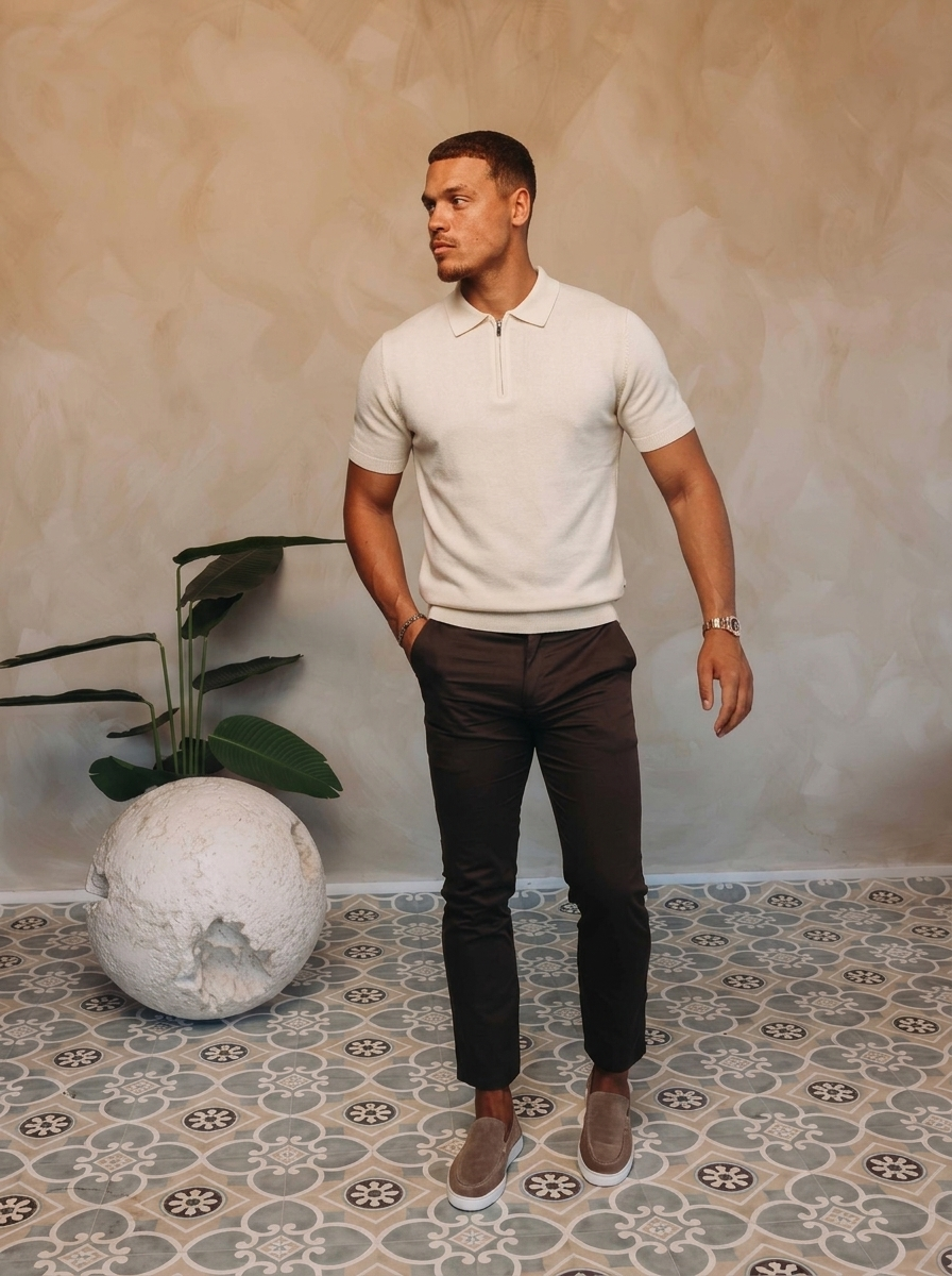 Knit Polo Creme — lifestyle