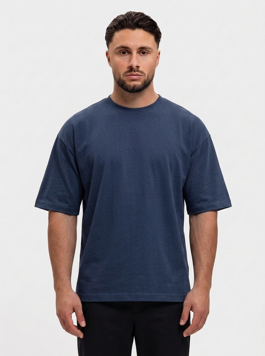Oversized Cotton T-Shirt Navy - voorkant