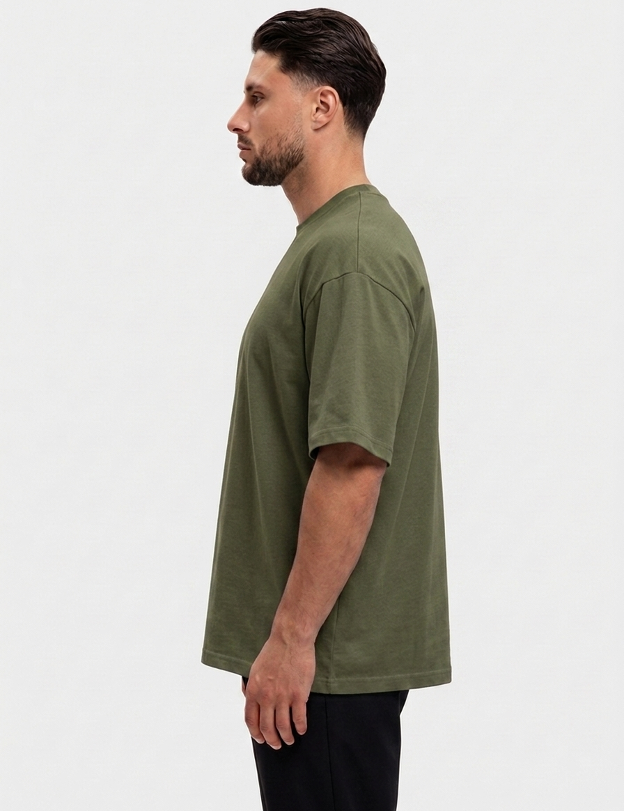 Oversized Cotton T-Shirt Army Green - zijkant