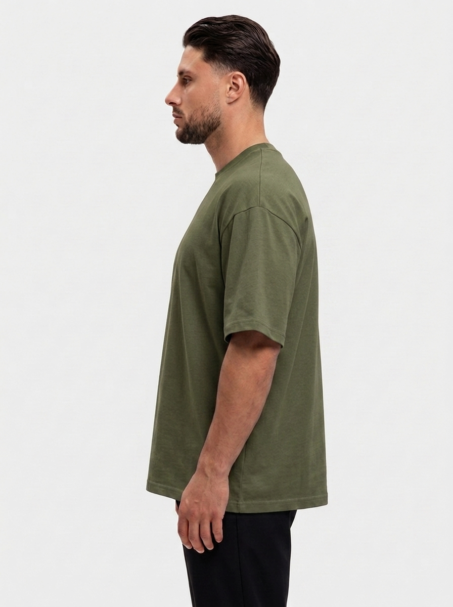 Oversized Cotton T-Shirt Army Green - zijkant