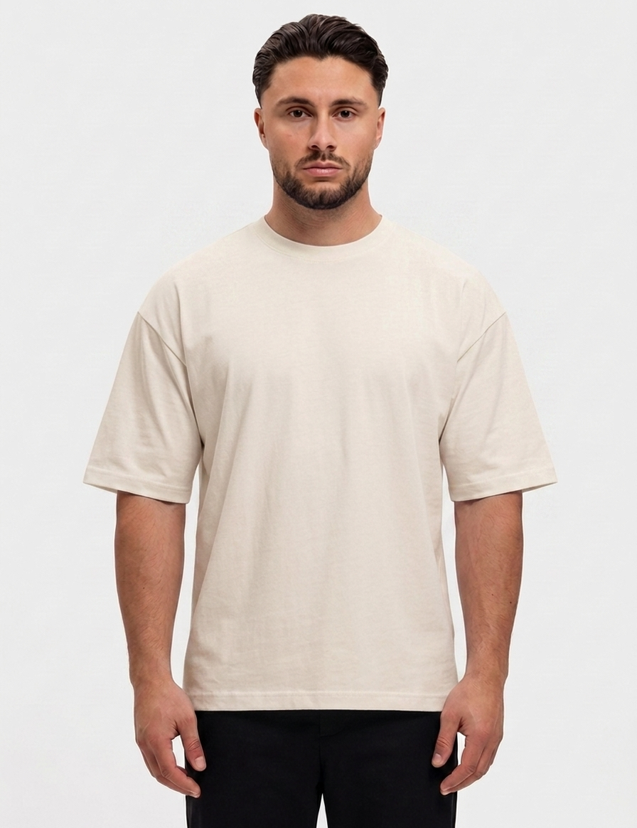 Oversized Cotton T-Shirt Beige - voorkant
