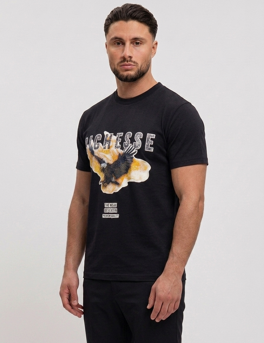 Aigle Black T-Shirt - zijkant studio