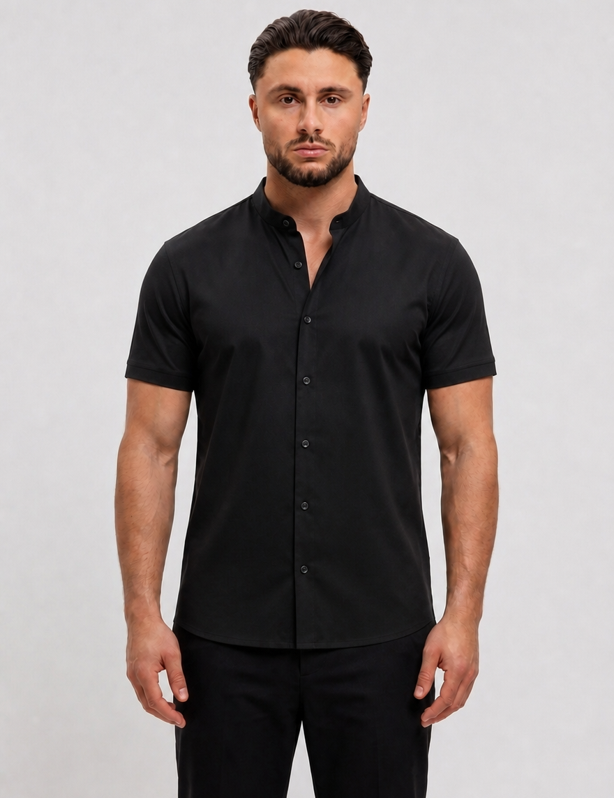 Mandarin Shirt Black - voorkant studio