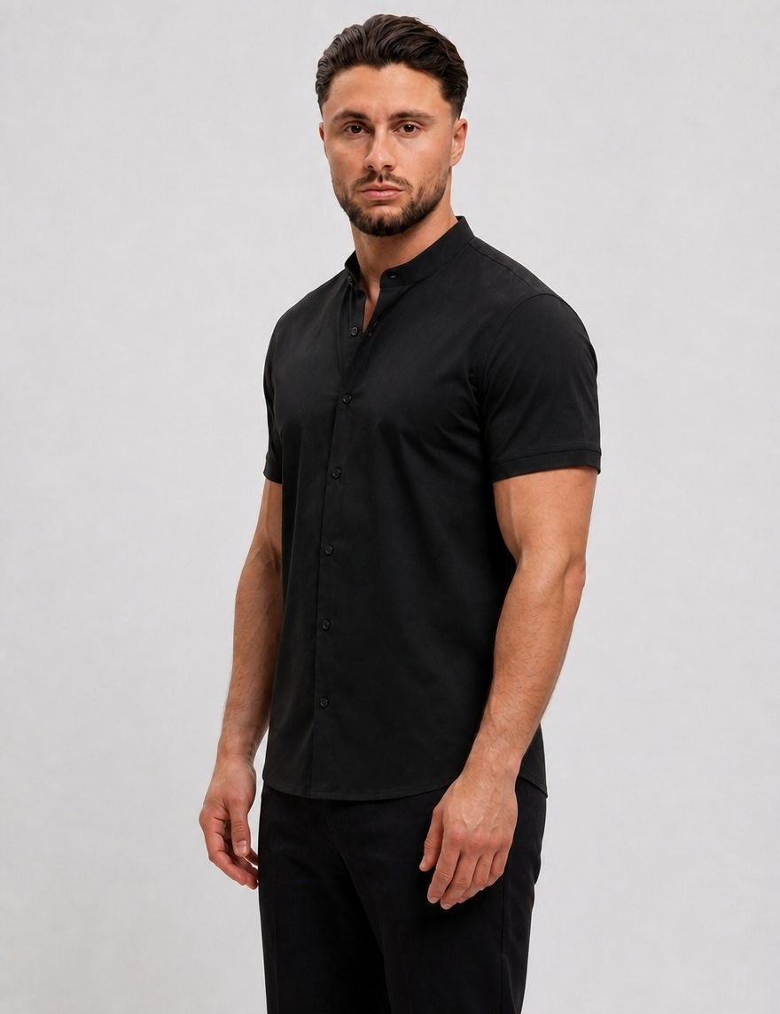 Mandarin Shirt Black - zijkant studio