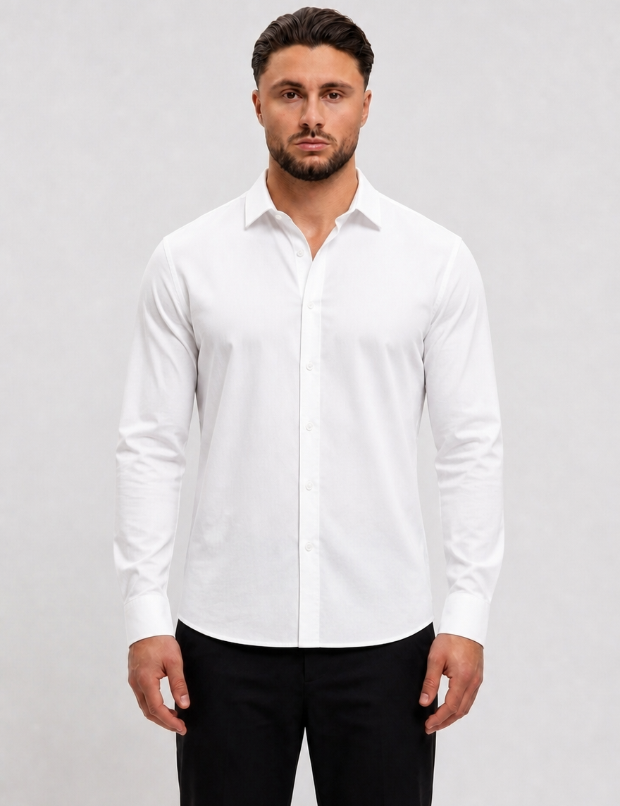 Classic White Shirt - voorkant studio lange mouw