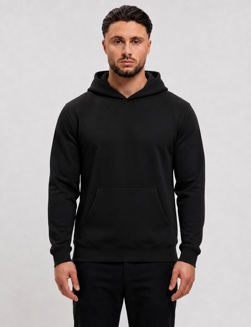 RK Blank Hoodie Black Regular Fit - voorkant studio