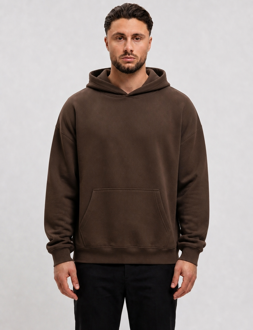 RK Blank Hoodie Coffee Oversized - voorkant studio