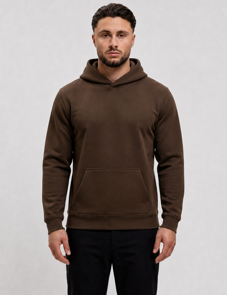 RK Blank Hoodie Coffee Regular Fit - voorkant studio