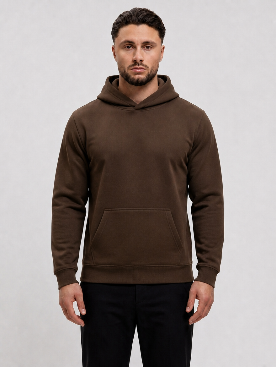 RK Blank Hoodie Coffee Regular Fit - voorkant studio