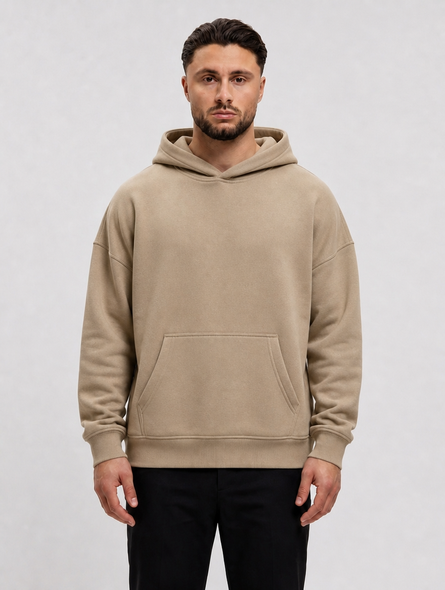 RK Blank Hoodie Brown Oversized - voorkant studio