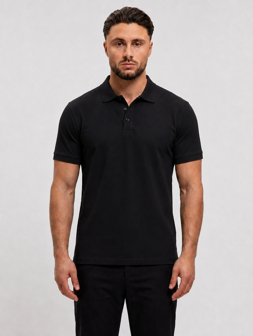Pique Core Polo Black - voorkant studio
