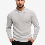 Knit Longsleeve Polo Grey - handen in zak