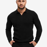 Ribbed Knit Polo Black - handen in zak