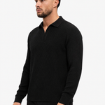 Ribbed Knit Polo Black - voorkant