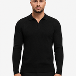 Ribbed Knit Polo Black - schuin voorkant