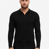 Ribbed Knit Polo Black - schuin voorkant