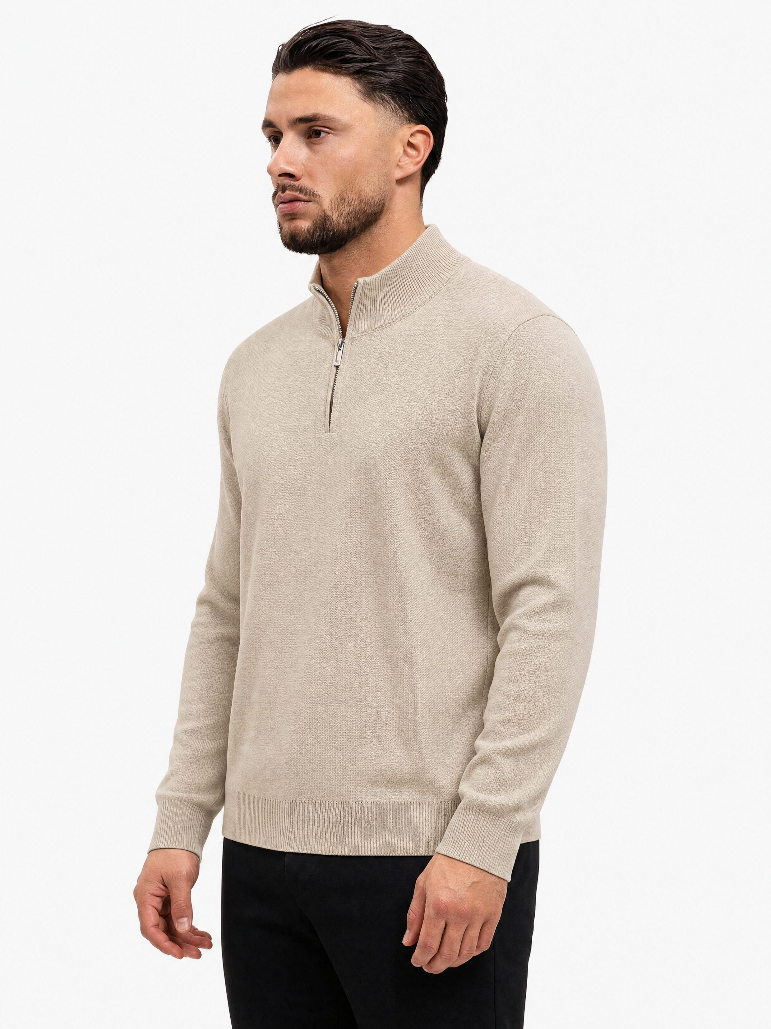 Half Zip Knit Sand - voorkant