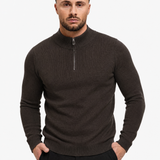 Half Zip Knit Dark Brown - handen in zak