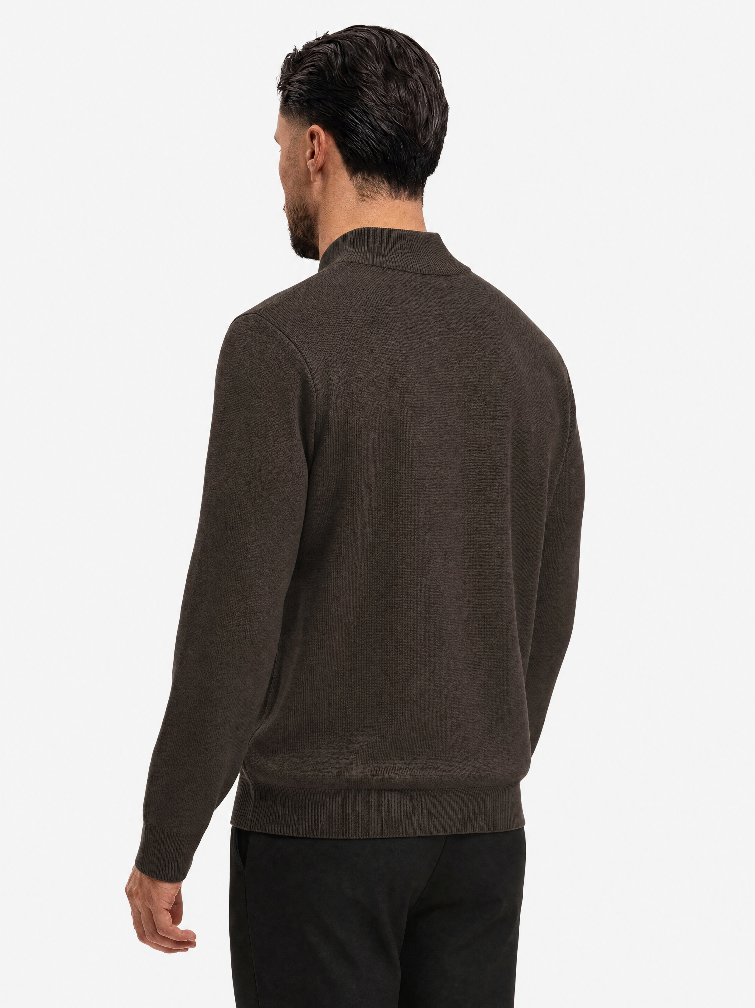Half Zip Knit Dark Brown - schuin achterkant