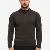 Half Zip Knit Dark Brown - schuin voorkant