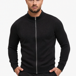 Knit Zip Cardigan Black - handen in zak
