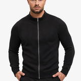 Knit Zip Cardigan Black - handen in zak