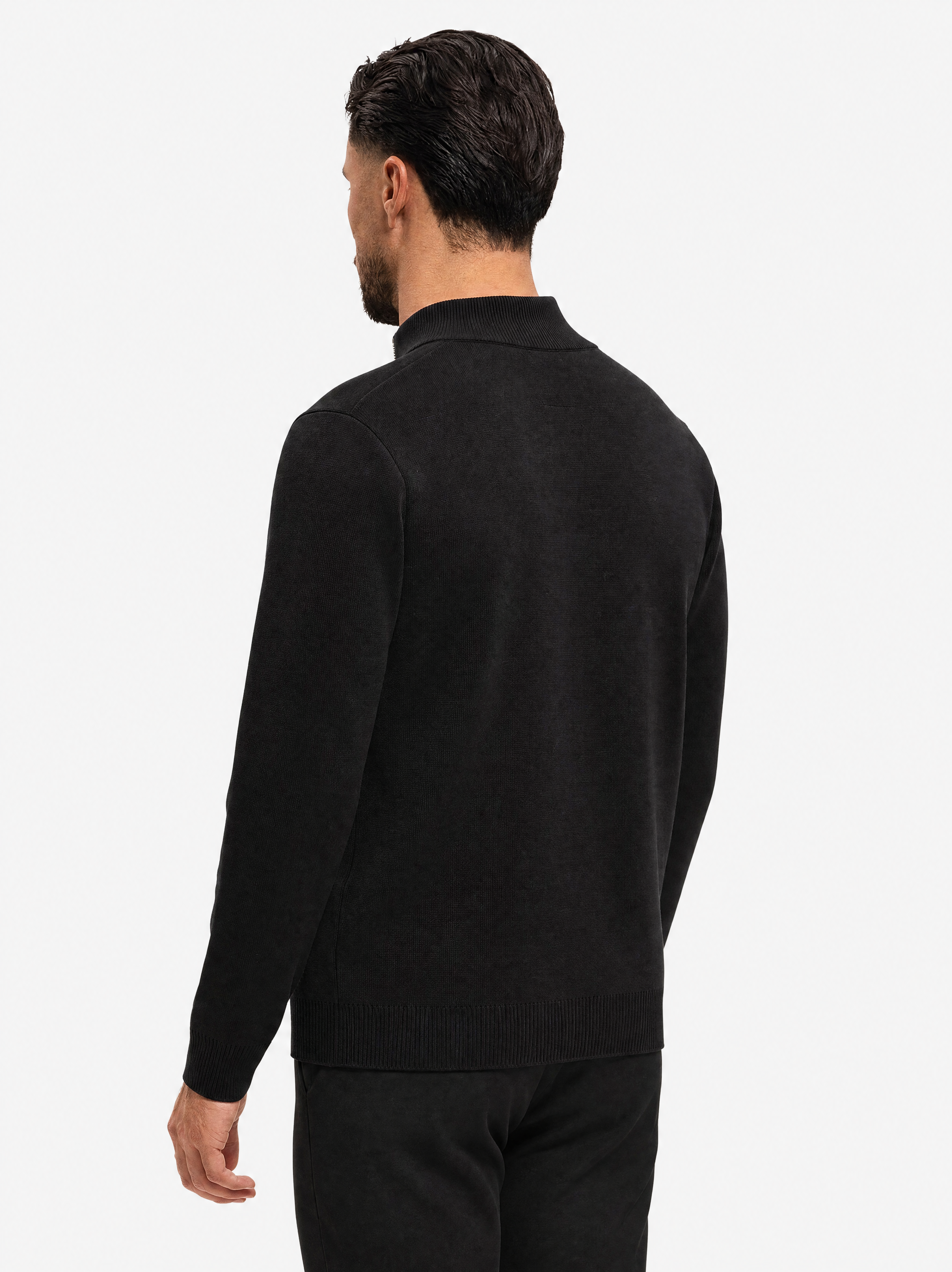 Knit Zip Cardigan Black - schuin achterkant