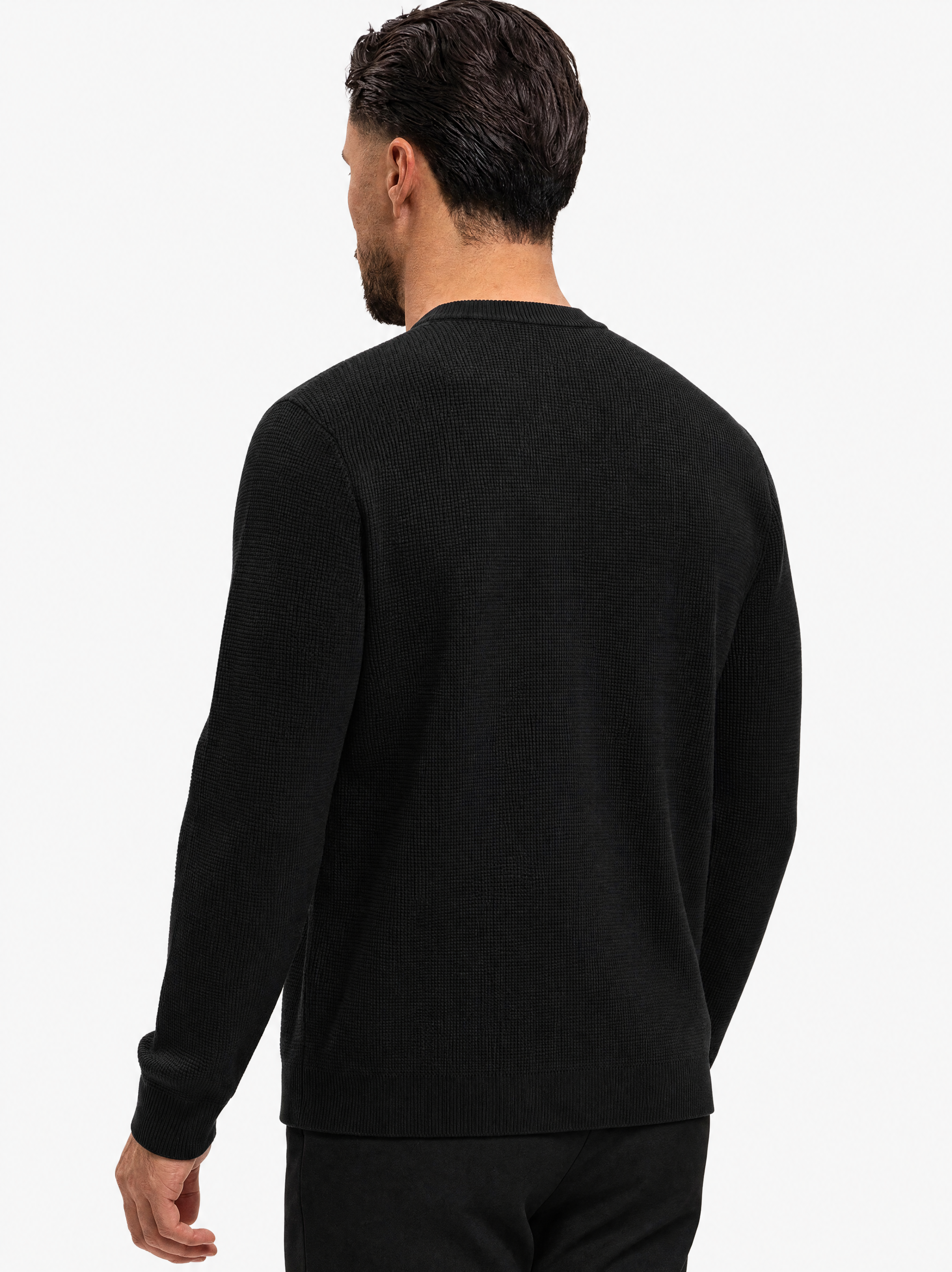 Waffle Knit Sweater Black - schuin achterkant