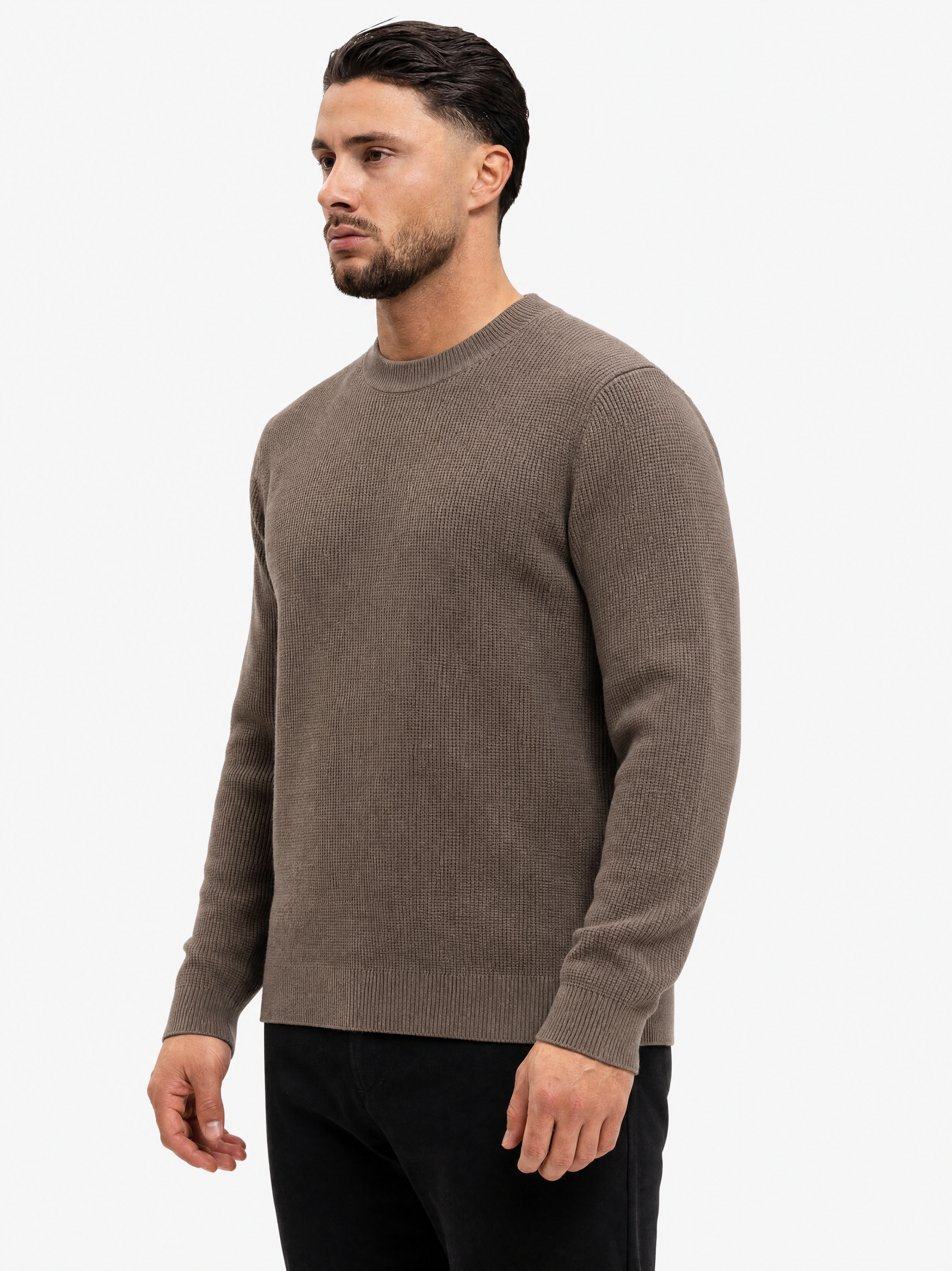 Waffle Knit Sweater Taupe - voorkant