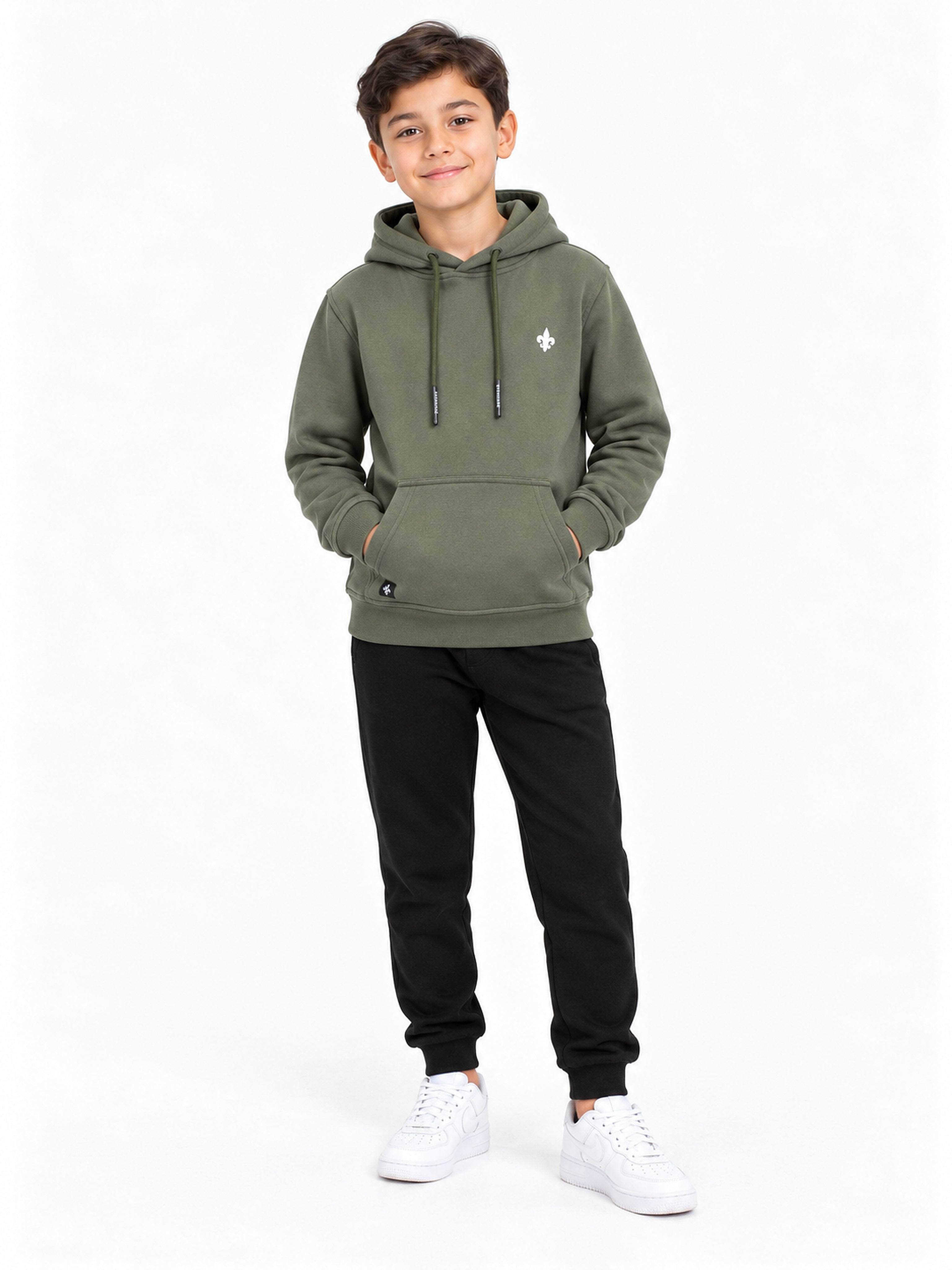 Richesse Infantry Hoodie JR Green - voorkant op model