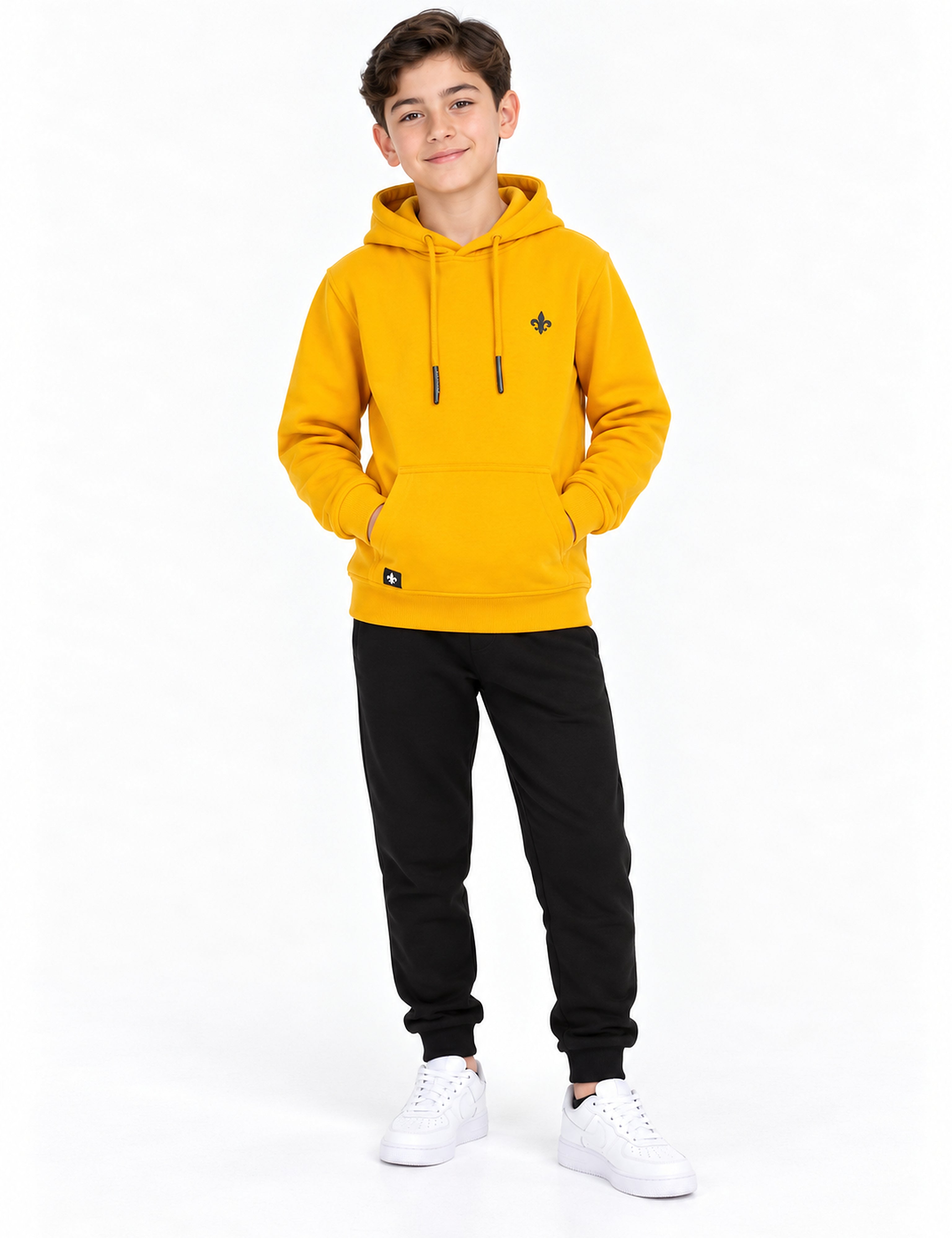 Richesse Infantry Hoodie JR Yellow - voorkant op model