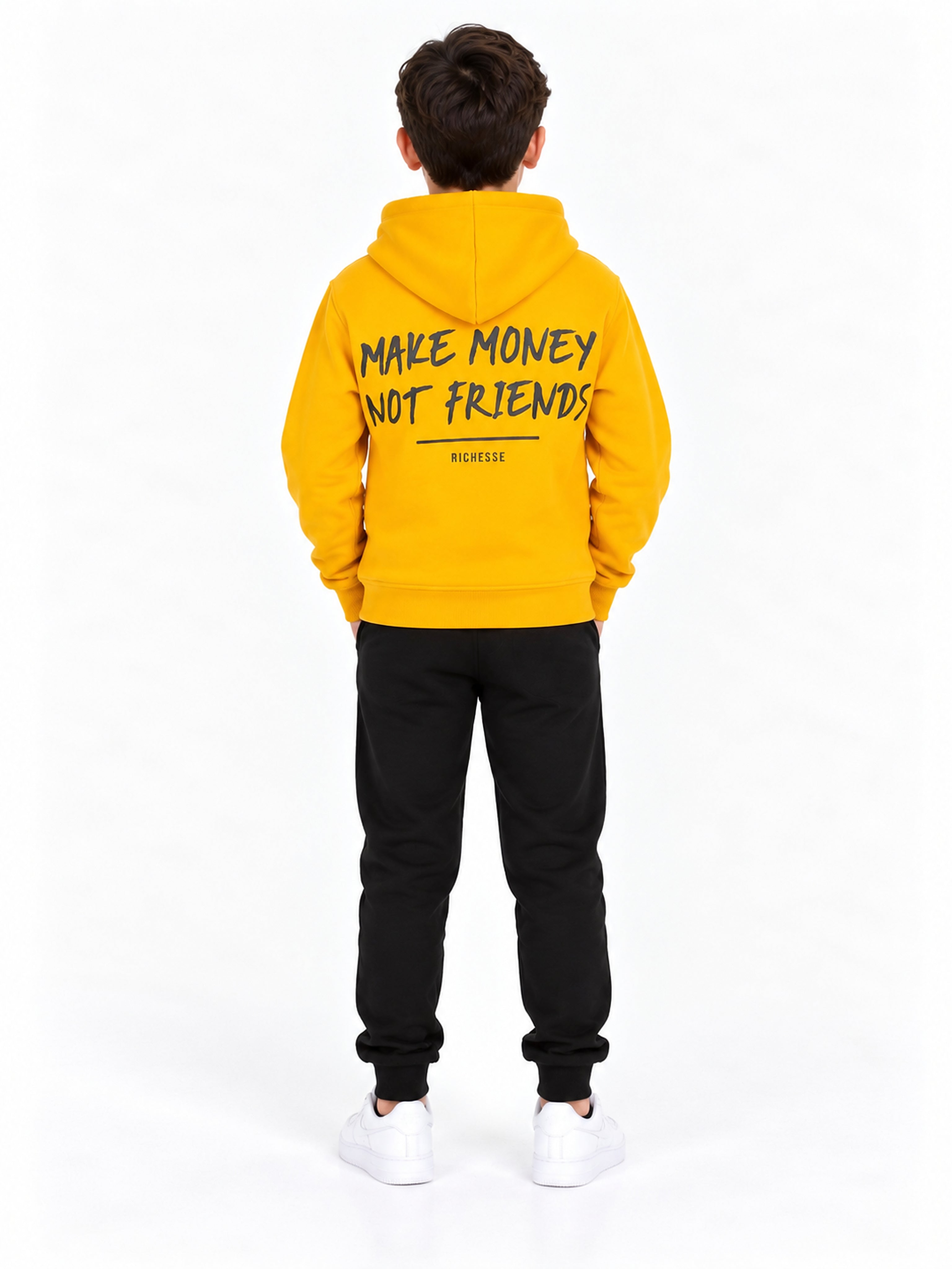 Richesse Infantry Hoodie JR Yellow - achterkant op model