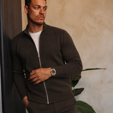 KNIT ZIP CARDIGAN | DARK BROWN — lifestylefoto