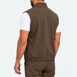 MONZA bodywarmer bruin – achterkant, complete set met bijpassende pants (studio)