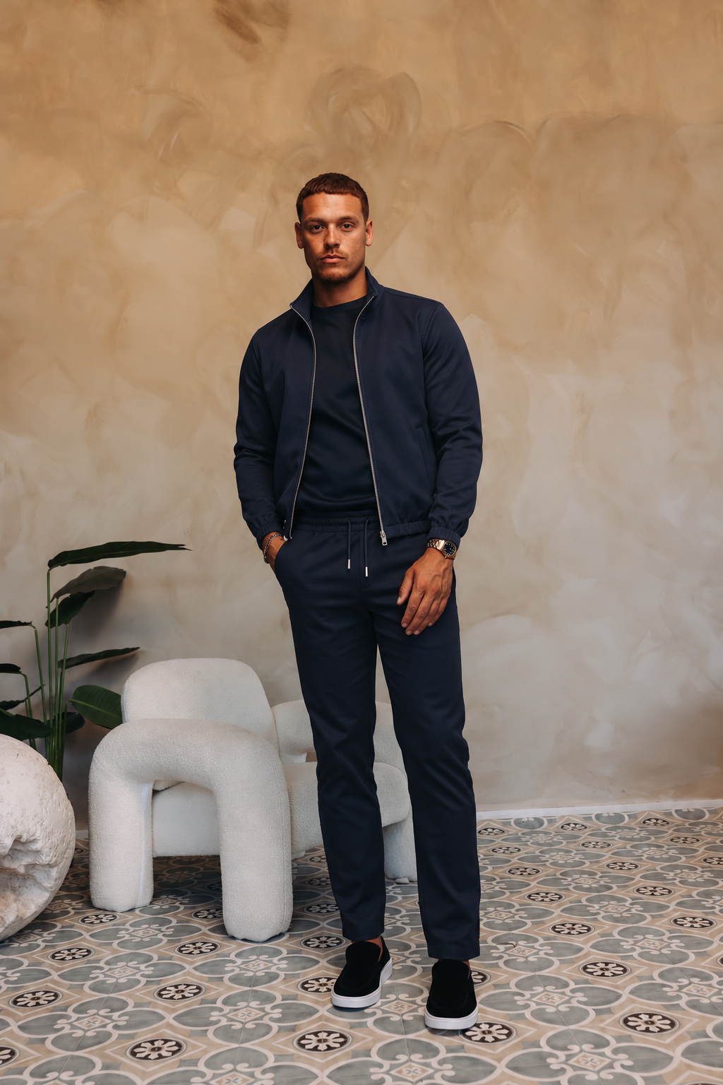 MONZA JACKET | NAVY – lifestyle, complete set met bijpassende marineblauwe MONZA pants