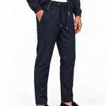 MONZA pants marineblauw – schuin van voren, complete set met bijpassende jacket (studio)