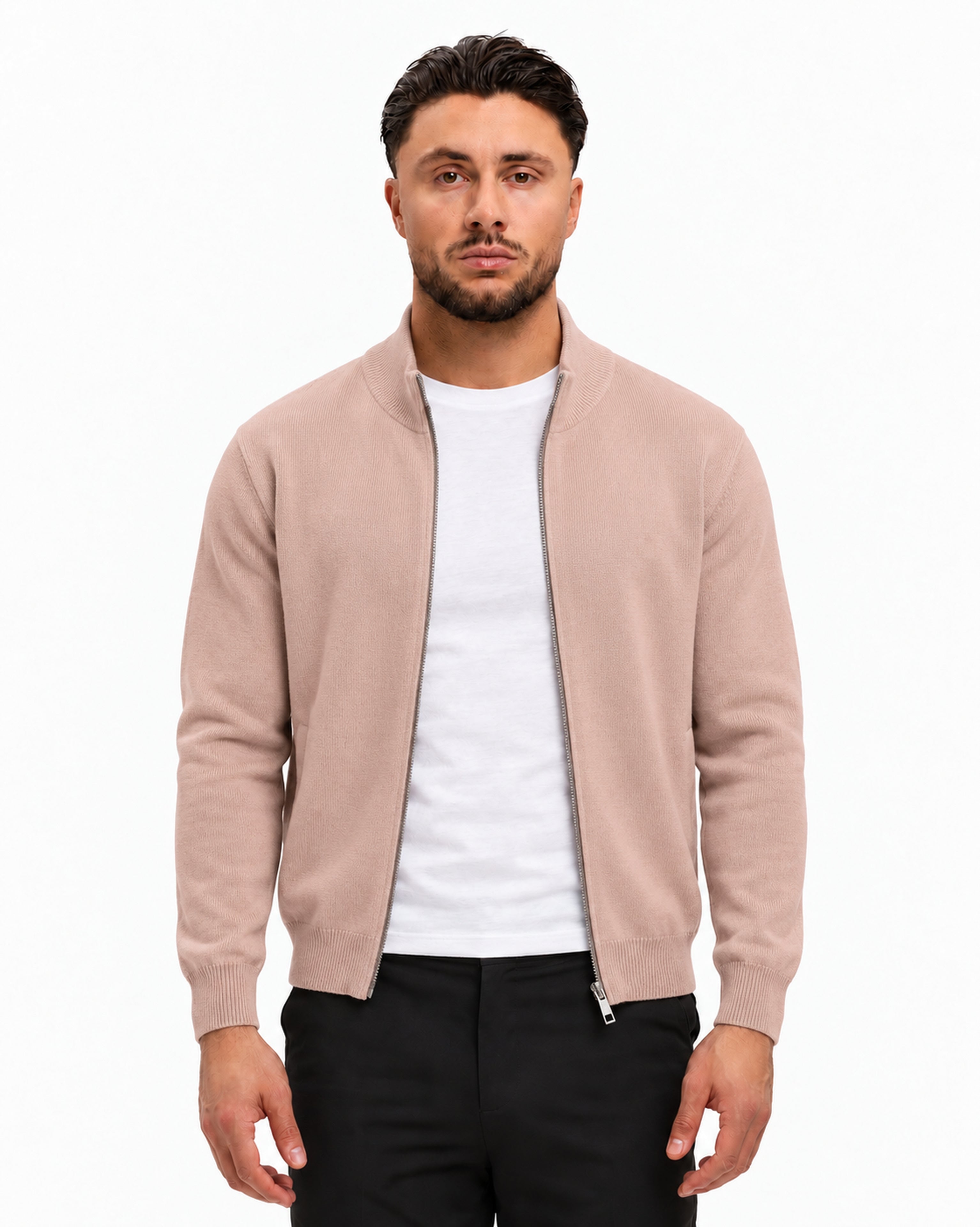 RIVAS HEAVY ZIPPER VEST CREME - studio voorkant