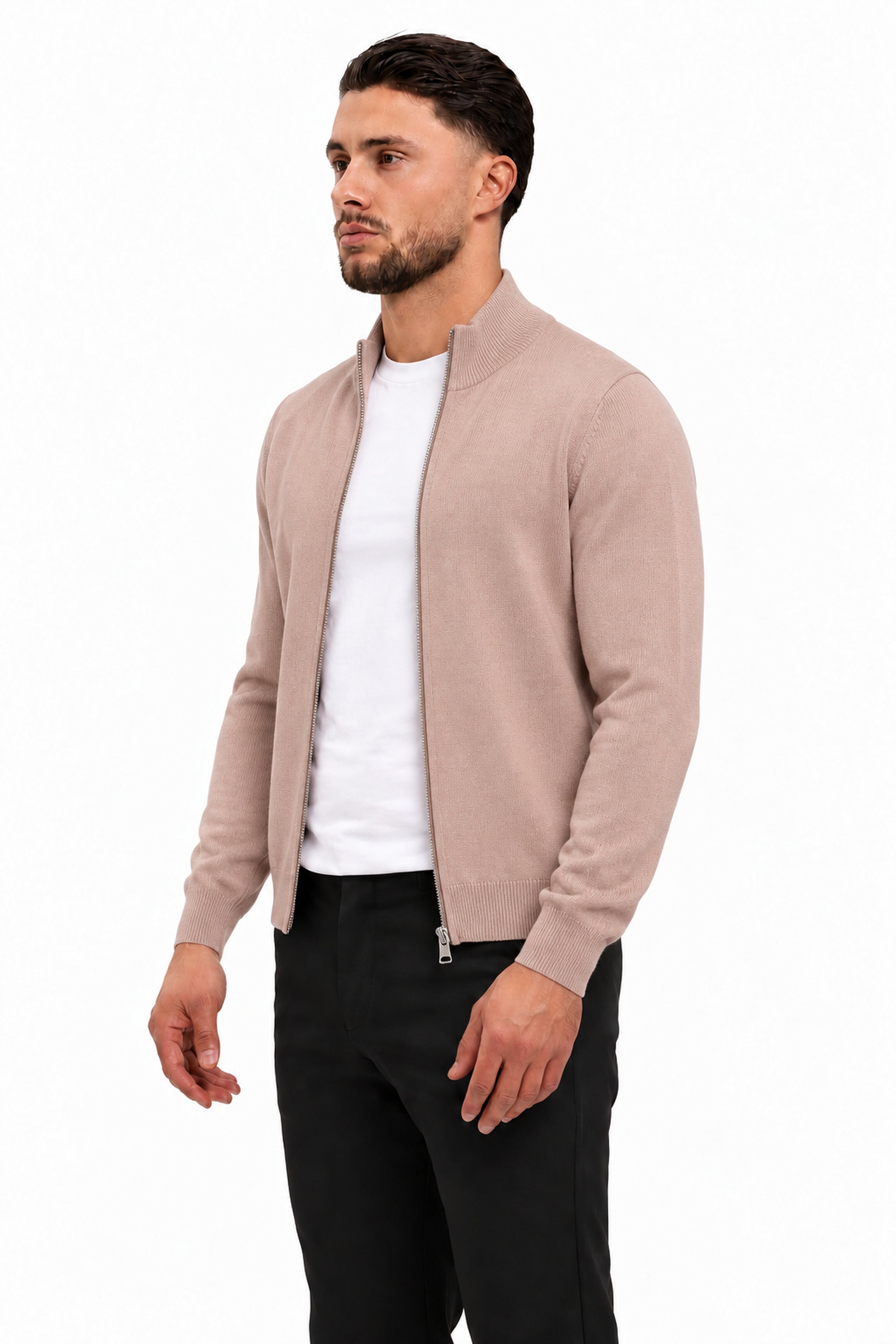 RIVAS HEAVY ZIPPER VEST CREME - studio zijkant