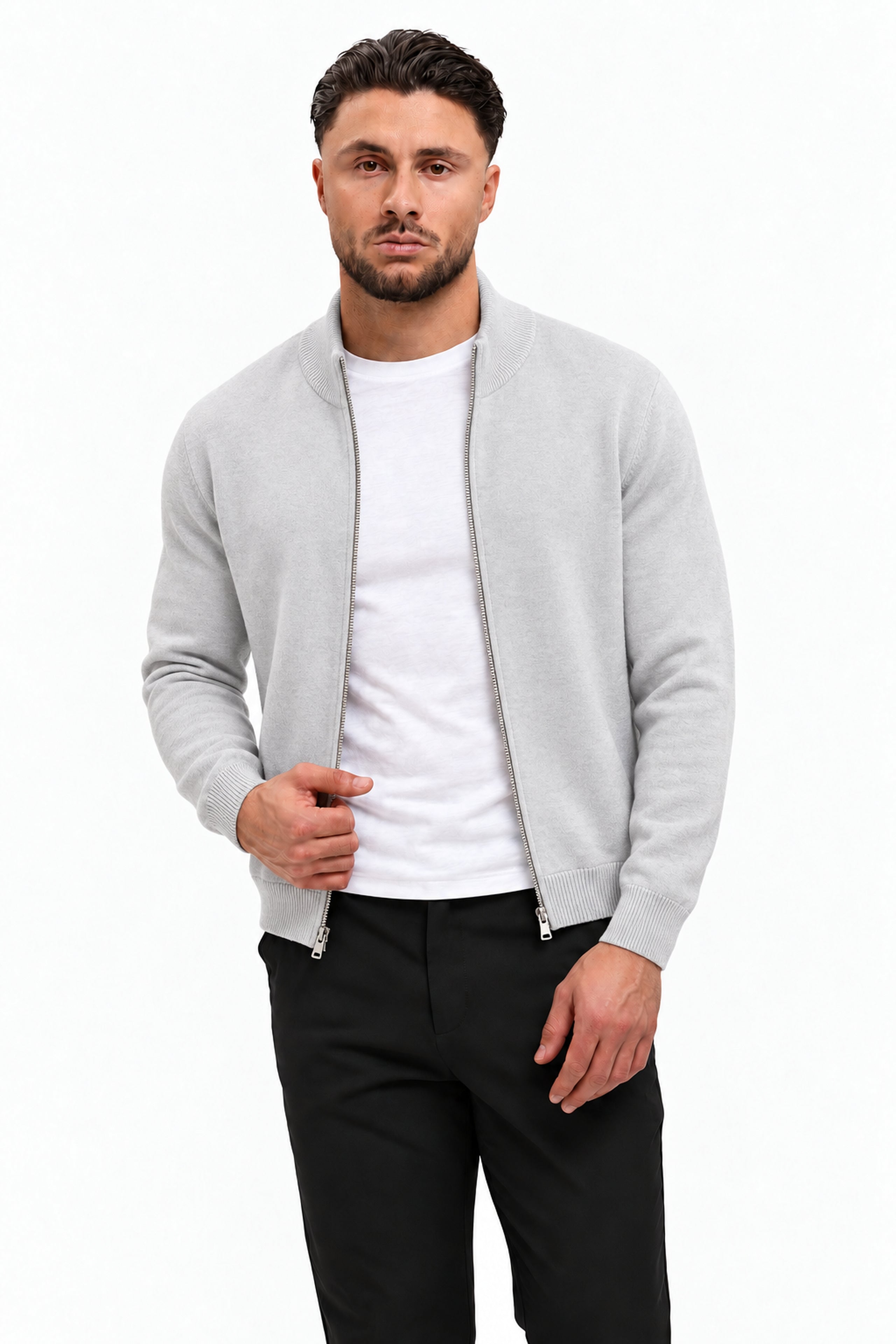 RIVAS HEAVY ZIPPER VEST GREY - studio pose