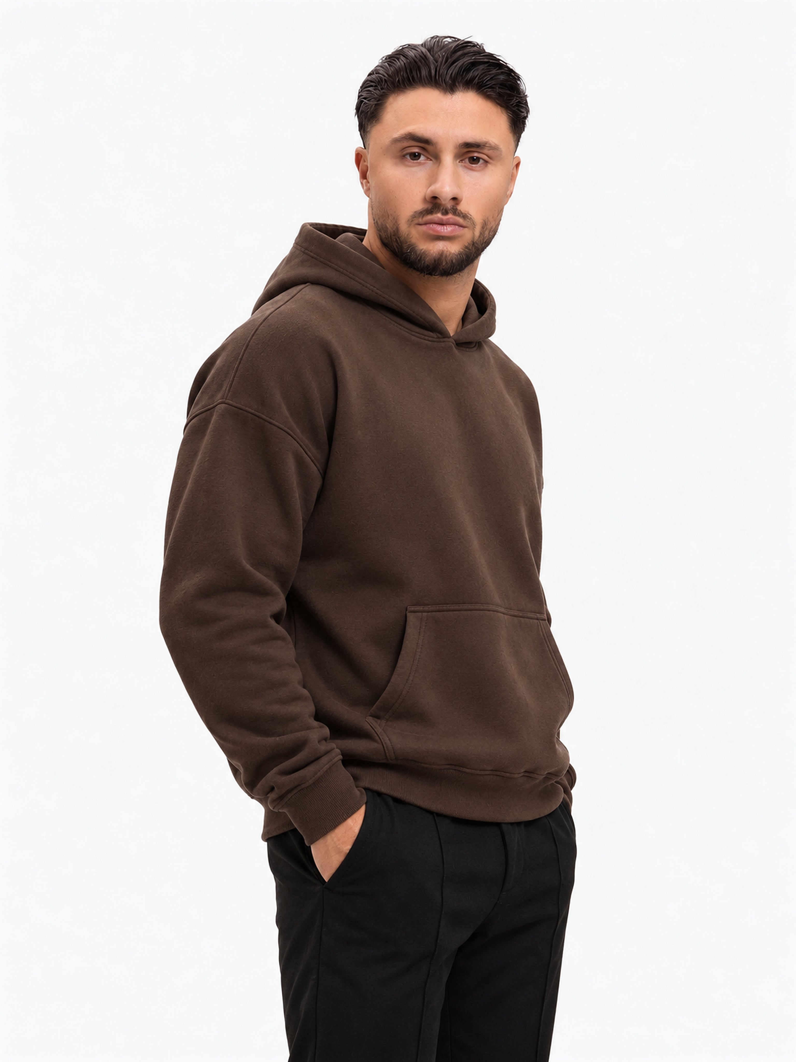 RK Blank Hoodie Coffee Oversized - schuin
