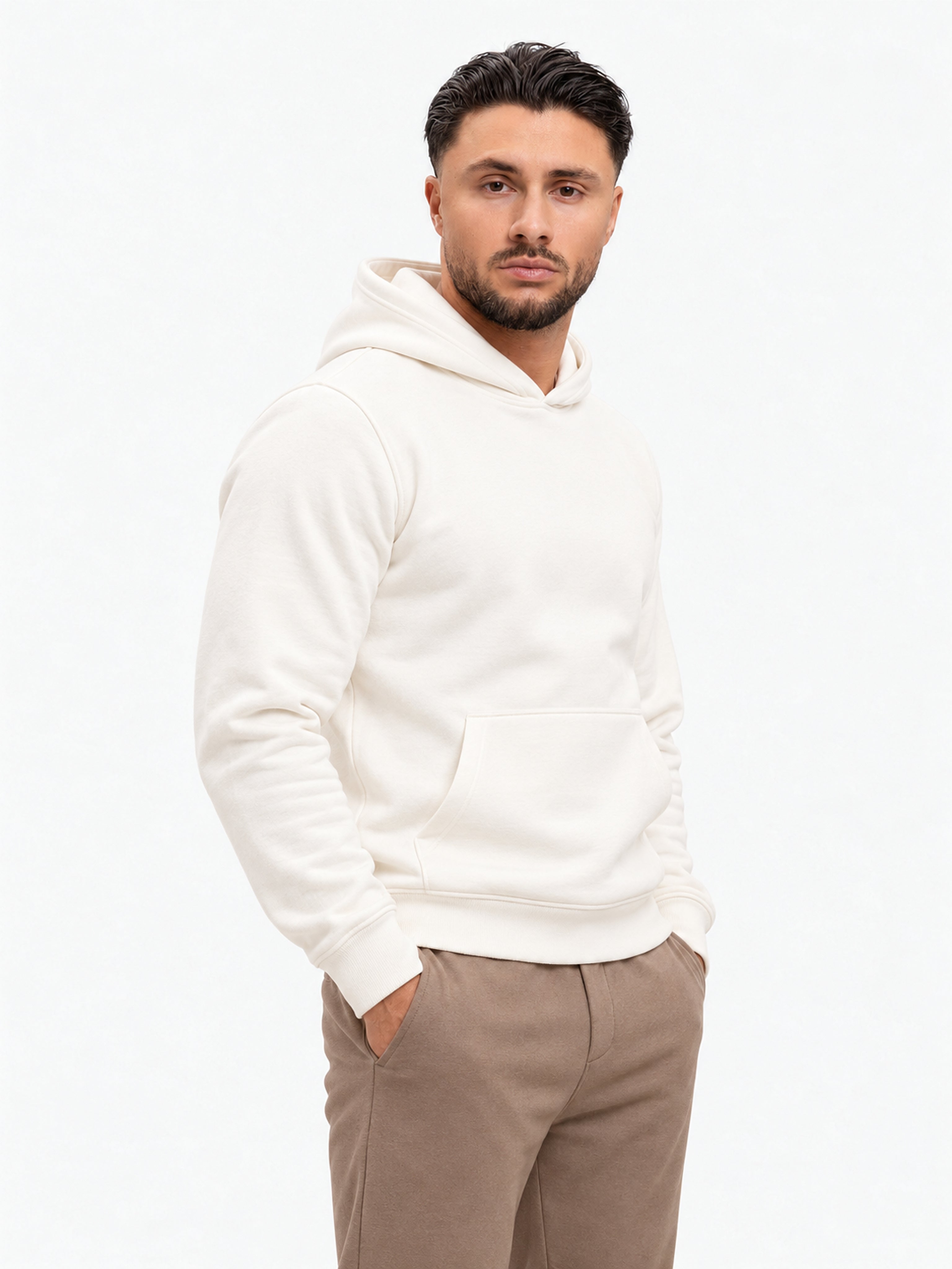 RK Blank Hoodie Creme Regular Fit - schuin
