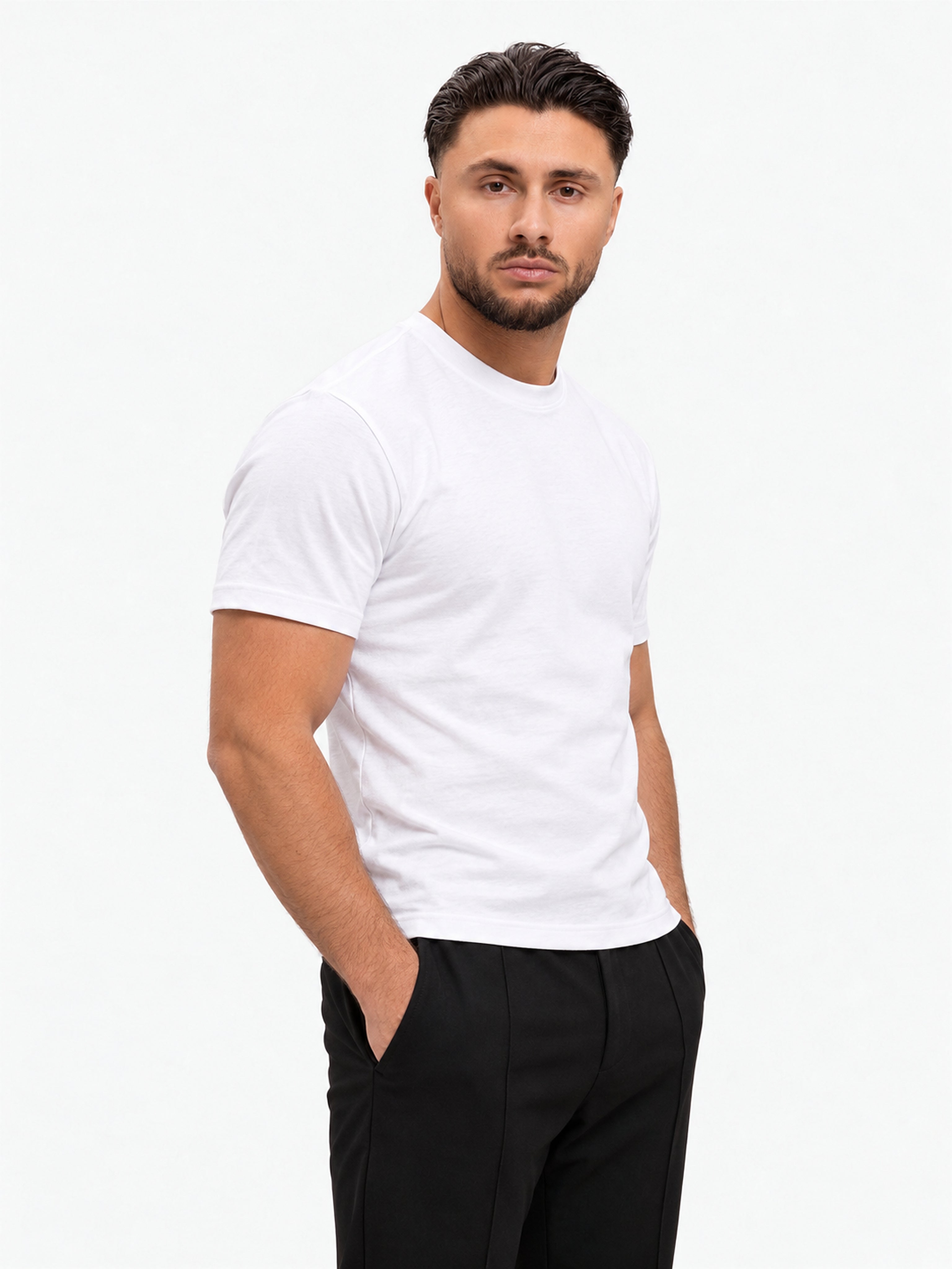 RK Blank Tee White Slimfit - schuin