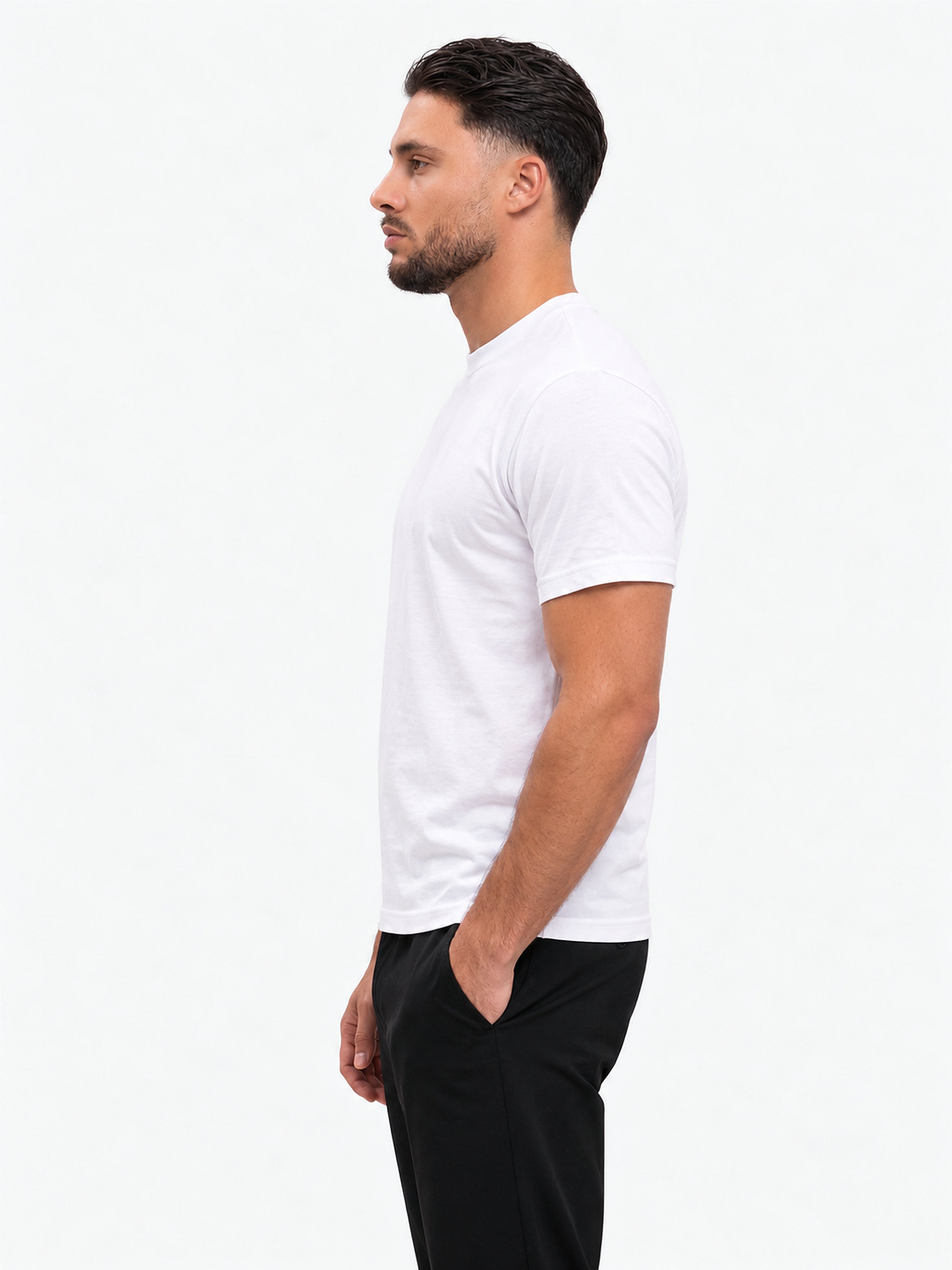 RK Blank Tee White Slimfit - zijkant
