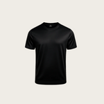 Shiny Essential Shirt Black - flatlay, achtergrond #efece6